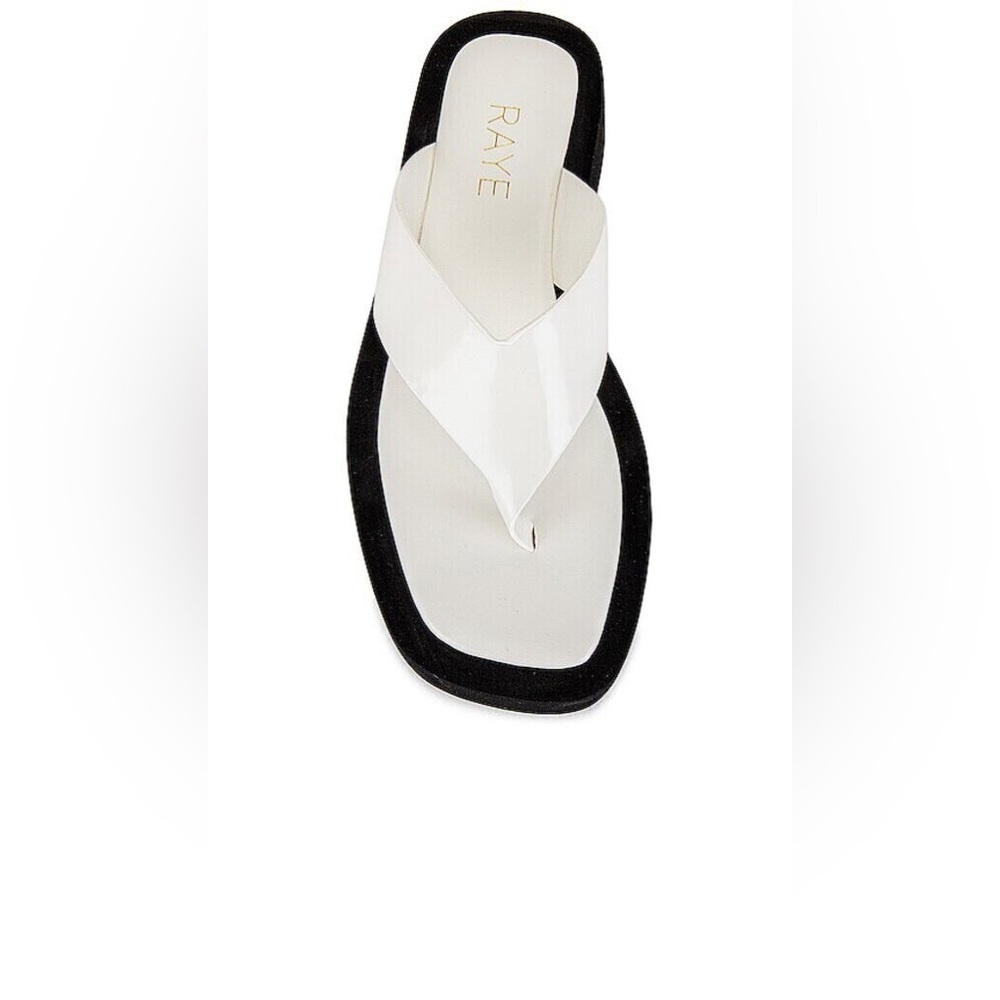 RAYE White and Black Square-Toe Thong Sandals
